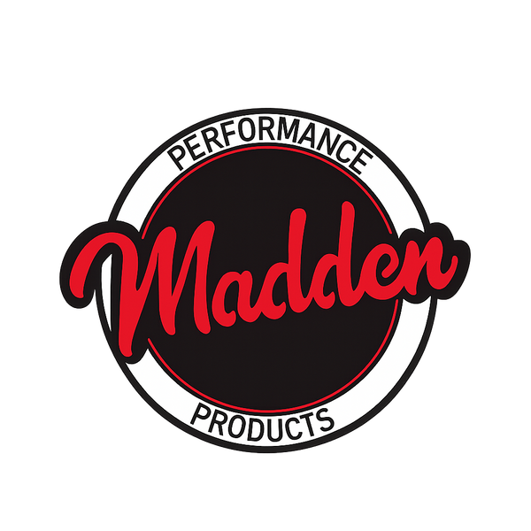 Logo of Madden Performance Products with red text on a black background